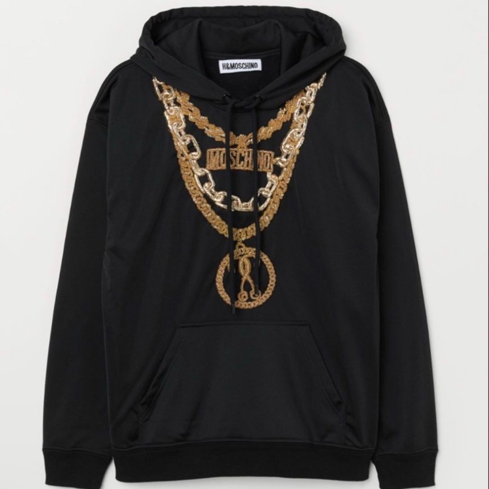 Moschino X H&M Hand Embroidered Gold Chain Hoodie Size Small NWT